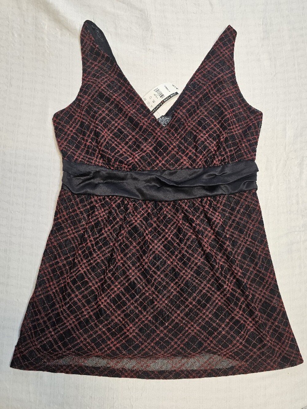 NWT Vintage Y2K New York & Company Plaid Babydoll Mesh Top Size XS